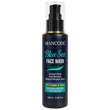 Mancode Blue Sea Face Wash-100ml | Instant Glow & Refreshing Feel | Reduces Pimples & Acne | Enriched with Ocean Essence | Paraben-Free, Gentle Formula for All Skin Types | Deep Cleansing